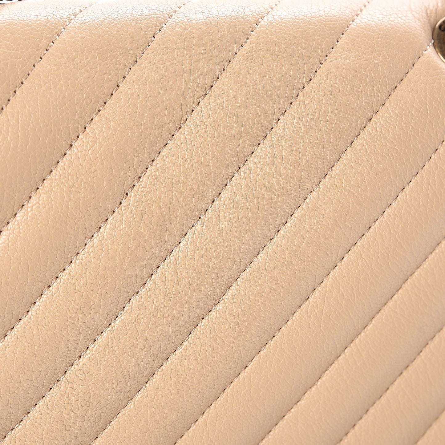 Shiny Goatskin Diagonal Quilted Small Flap Beige