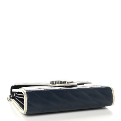 Gucci Vintage Effect Calfskin Matelasse Diagonal Torchon GG Marmont Chain Wallet Blue Agata Mystic White 4 of 12