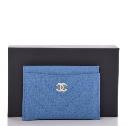 Chanel Caviar Chevron Quilted Card Holder Blue 9 of 9