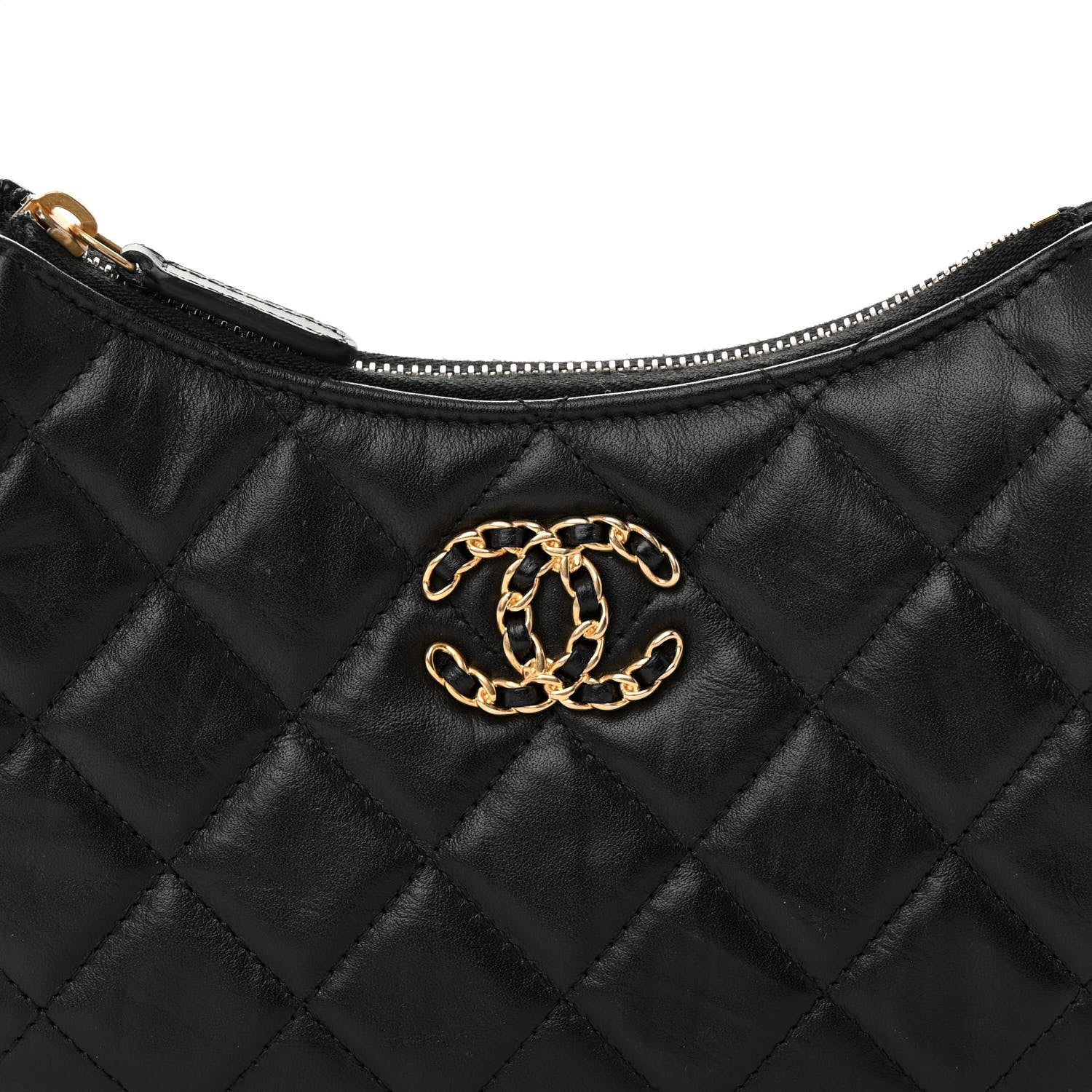 Chanel Crumpled Calfskin Quilted Braided CC Small Hobo Black 8 of 10
