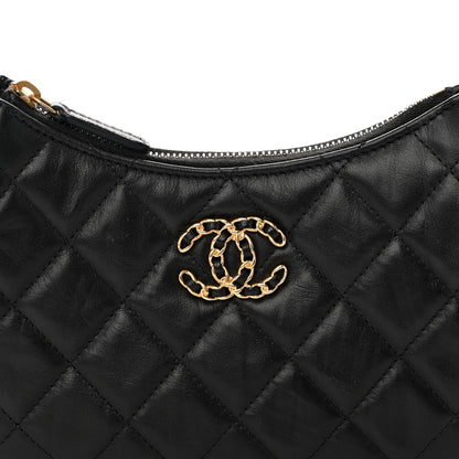 Chanel Crumpled Calfskin Quilted Braided CC Small Hobo Black 8 of 10