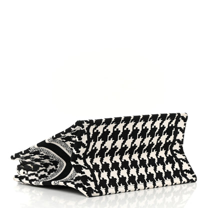Christian Dior Canvas Houndstooth Embroidered Small Book Tote Black White 4 of 13