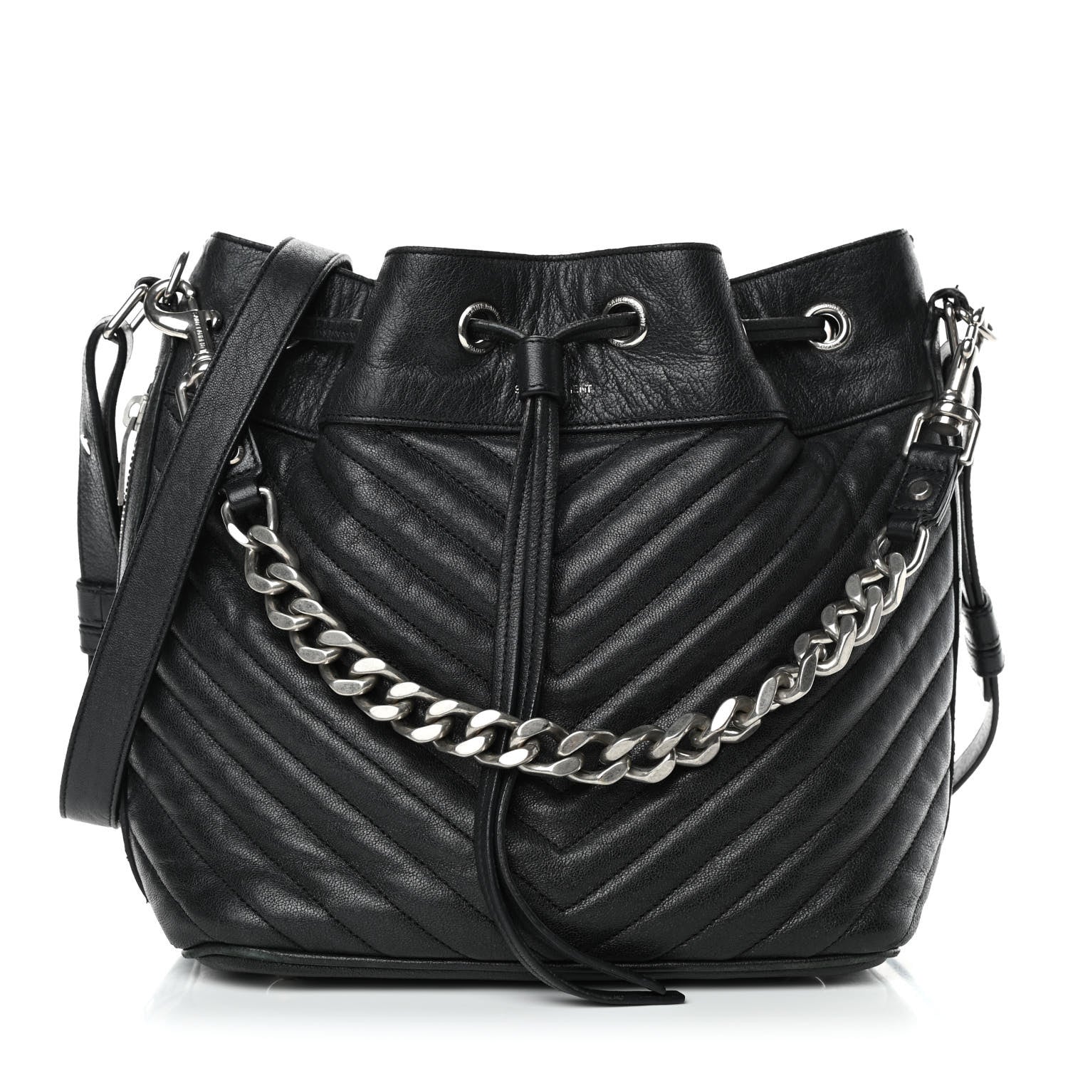 Saint Laurent Calfskin Matelasse Chevron Medium Emmanuelle Bucket Bag Black 1 of 4