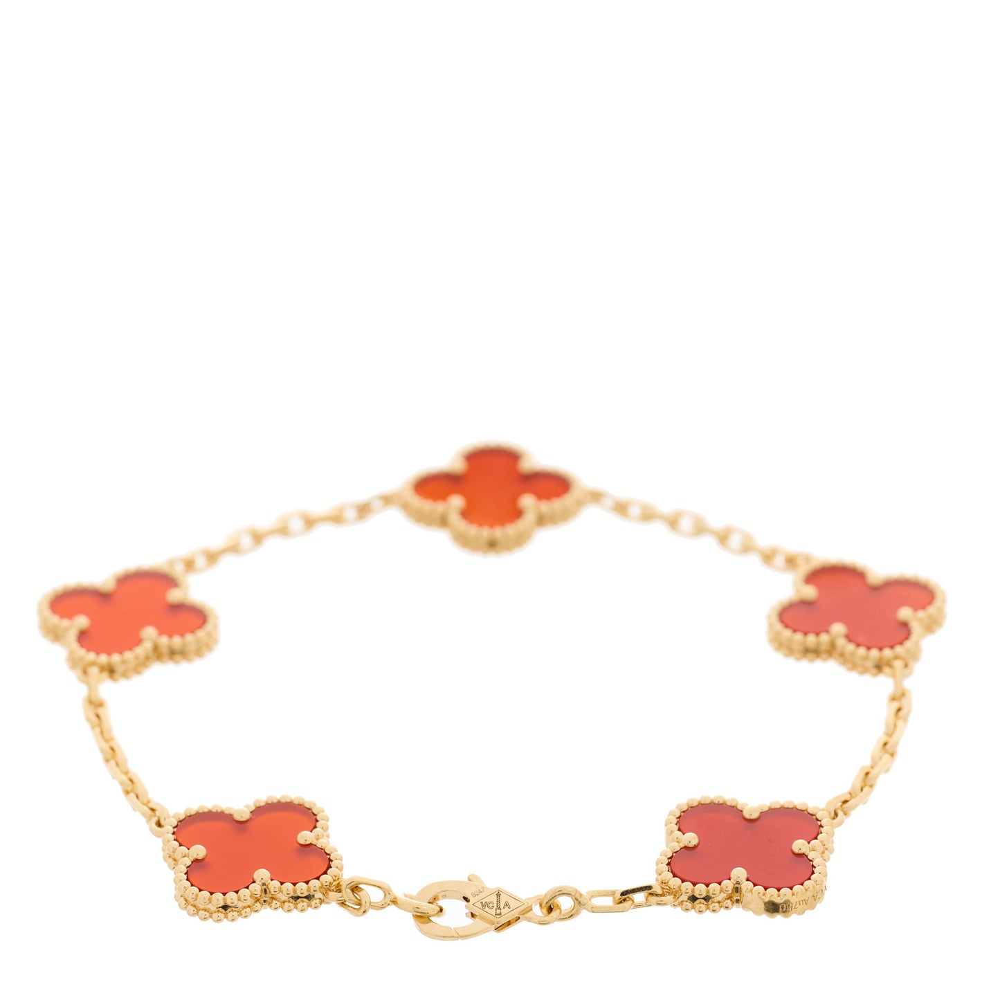 18K Yellow Gold Carnelian 5 Motifs Vintage Alhambra Bracelet