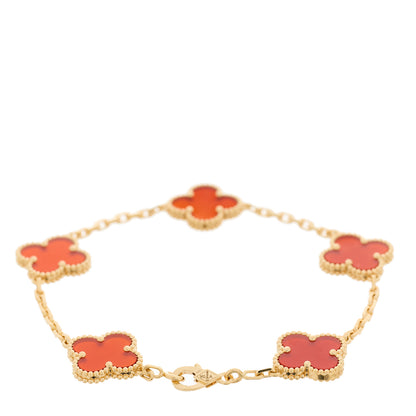 Van Cleef & Arpels 18K Yellow Gold Carnelian 5 Motifs Vintage Alhambra Bracelet 3 of 5