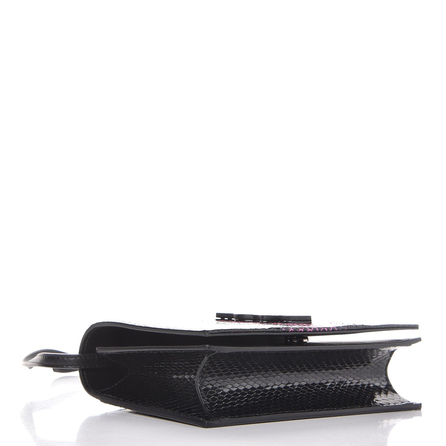 Snakeskin Two Tone Monogram Toy Kate Strap Wallet Black Fuchsia