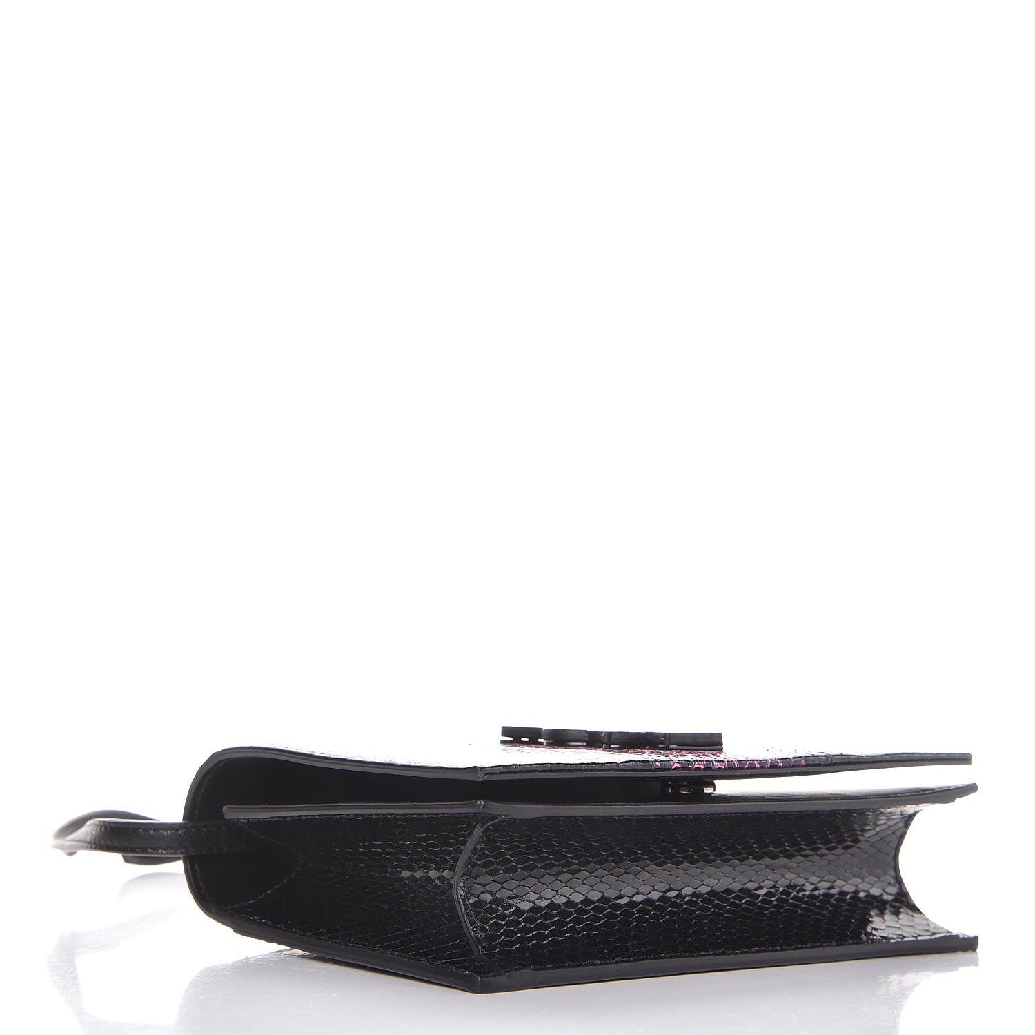 Saint Laurent Snakeskin Two Tone Monogram Toy Kate Strap Wallet Black Fuchsia 4 of 7