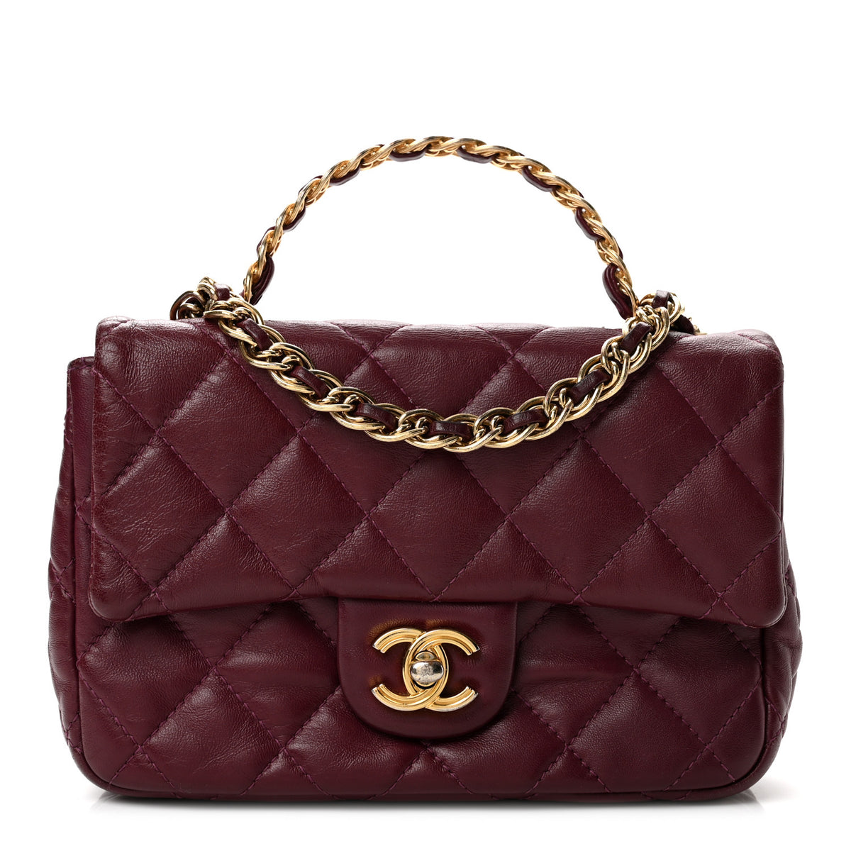 Chanel Shiny Lambskin Quilted Golden Links Top Handle Flap Dark Purple 1 of 13