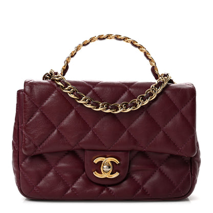 Chanel Shiny Lambskin Quilted Golden Links Top Handle Flap Dark Purple 1 of 13