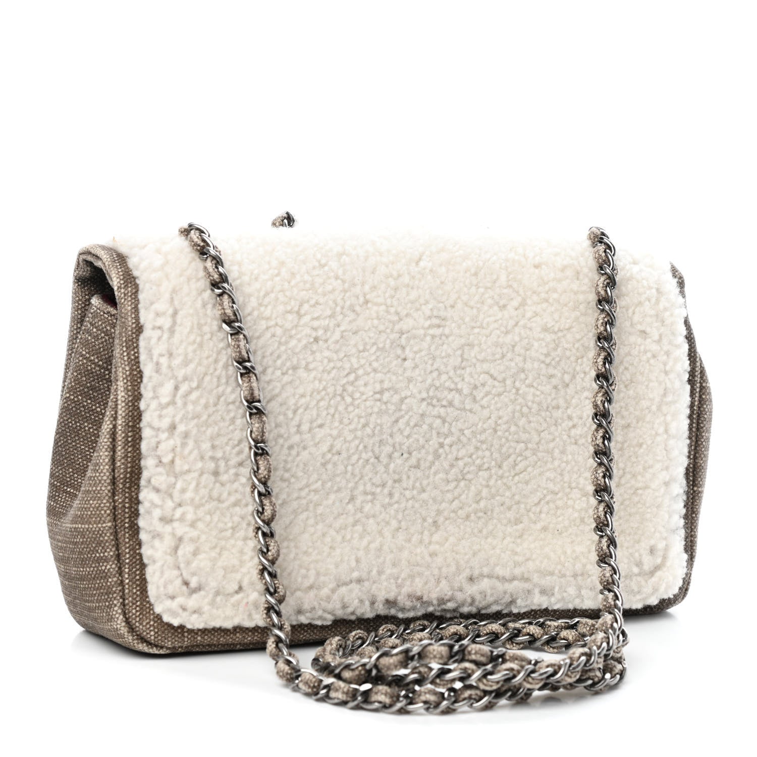Chanel Shearling Sheepskin Denim Small Paris Dallas Sheriff's Star Flap Brown White 2 of 4