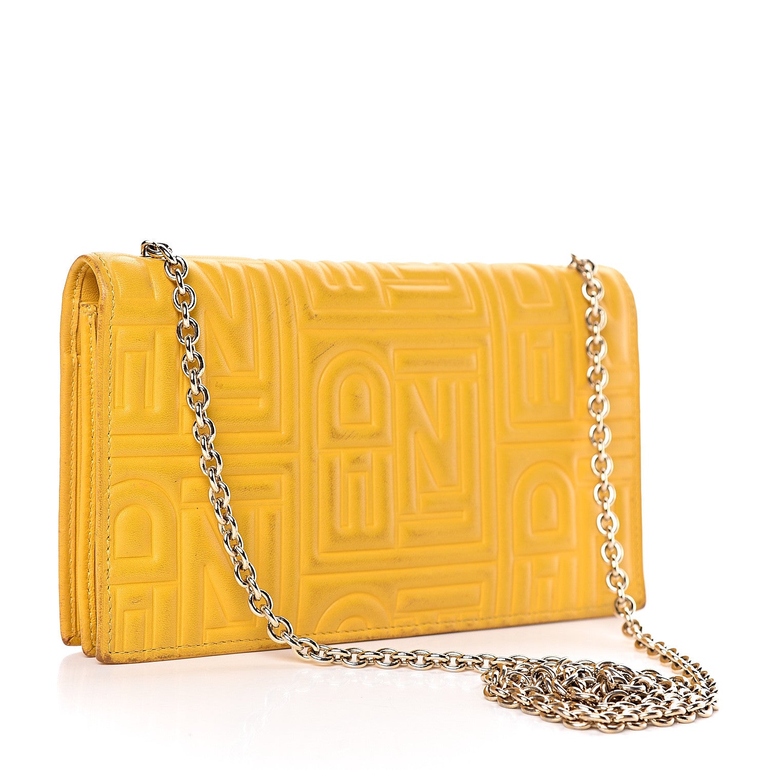 Fendi Nappa Logo Embossed Long Wallet On Chain Lemon Giallo 3 of 15