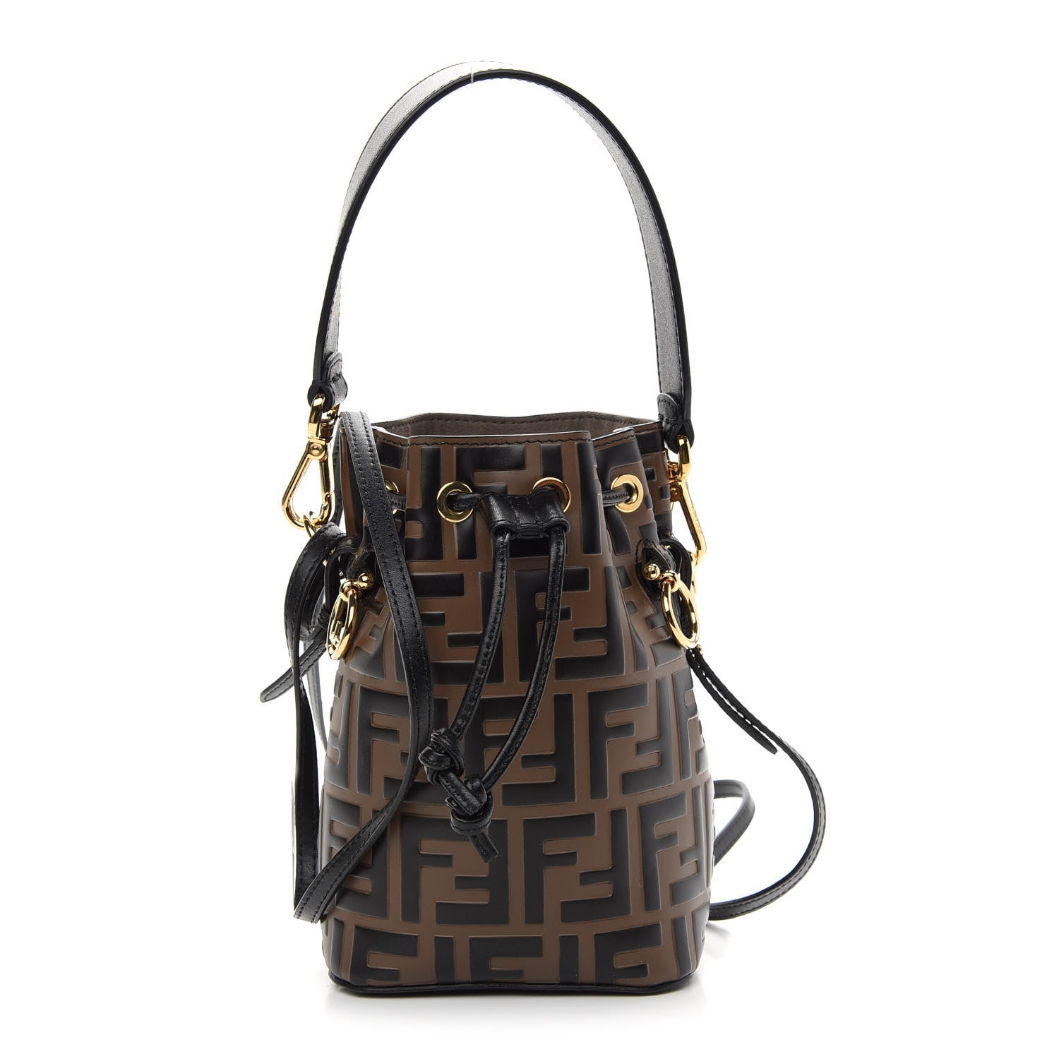 Fendi Vitello Liberty F is Fendi Bi-Color FF 1974 Embossed Mini Mon Tresor Bucket Bag Maya Black 1 of 8