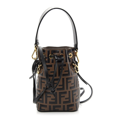 Fendi Vitello Liberty F is Fendi Bi-Color FF 1974 Embossed Mini Mon Tresor Bucket Bag Maya Black 1 of 8