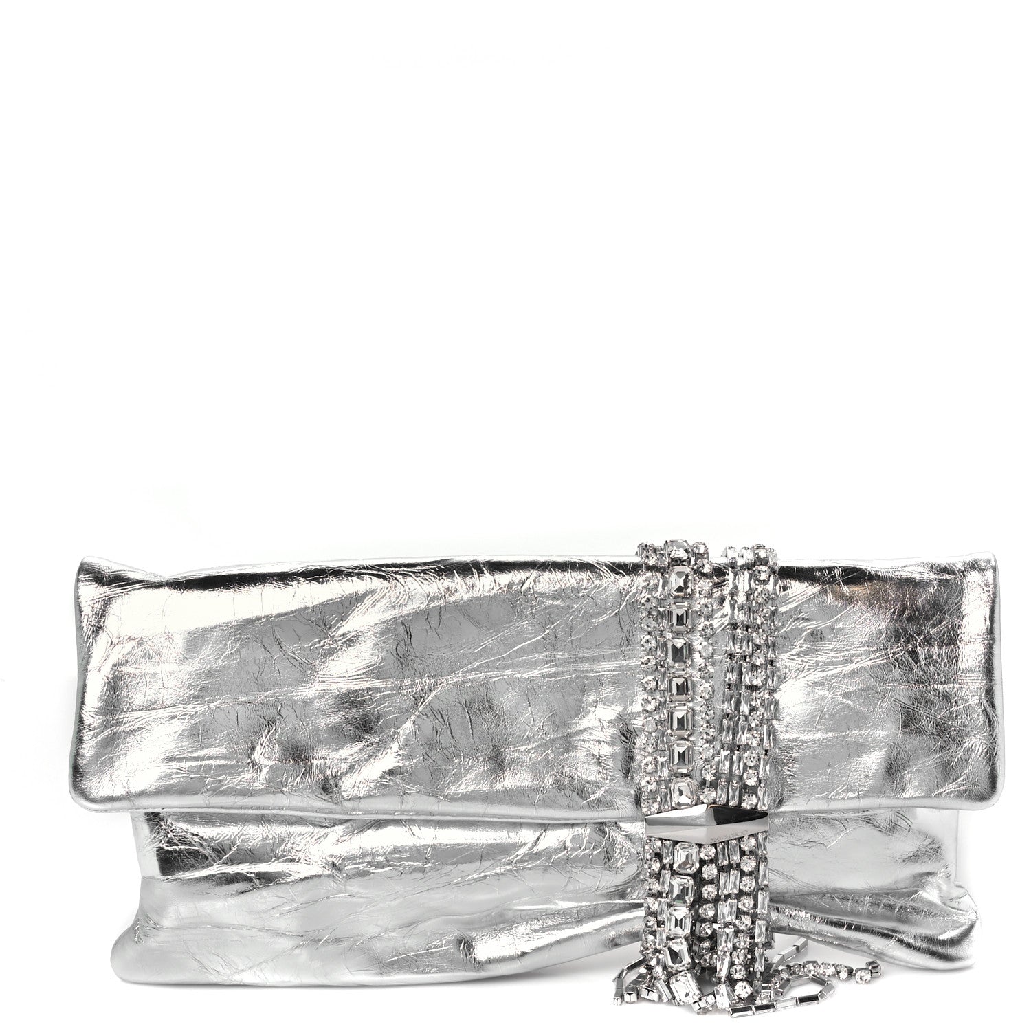 Jimmy Choo Vintage Metallic Calfskin Crystal Zandra Clutch Bag Silver 1 of 10
