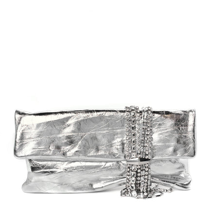Jimmy Choo Vintage Metallic Calfskin Crystal Zandra Clutch Bag Silver 1 of 10