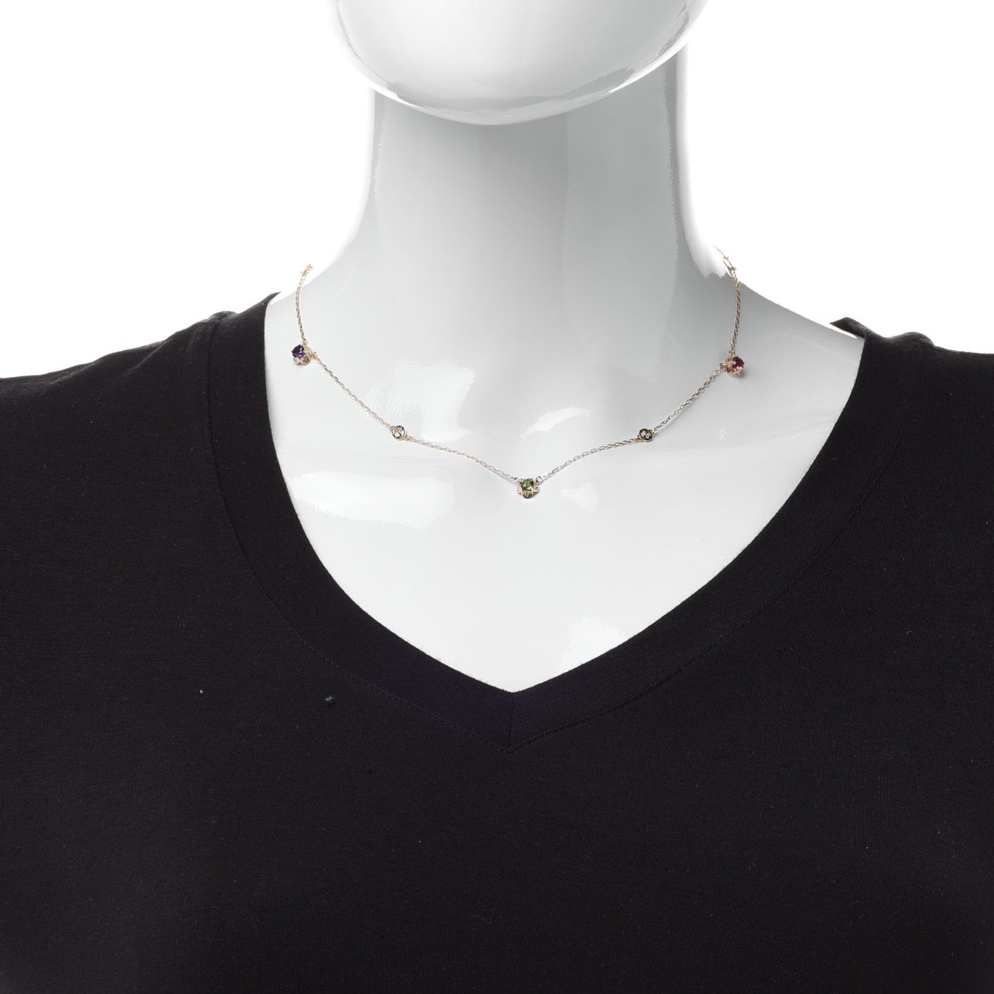 18K Yellow Gold Green Beryl Amethyst Pink Tourmaline Citrine GG Station Rainbow Gemstone Necklace