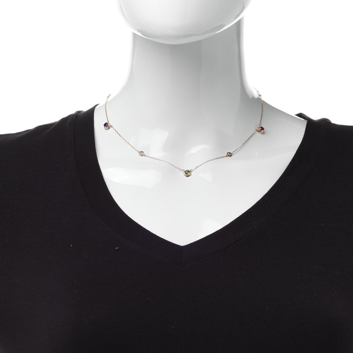 Gucci 18K Yellow Gold Green Beryl Amethyst Pink Tourmaline Citrine GG Station Rainbow Gemstone Necklace 2 of 5