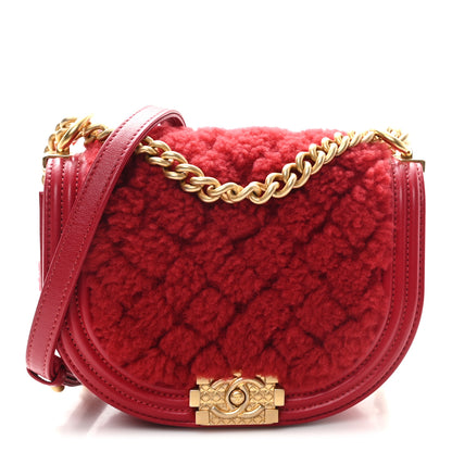 Chanel Calfskin Shearling Quilted Small Boy Messenger Bag Red 1 of 11