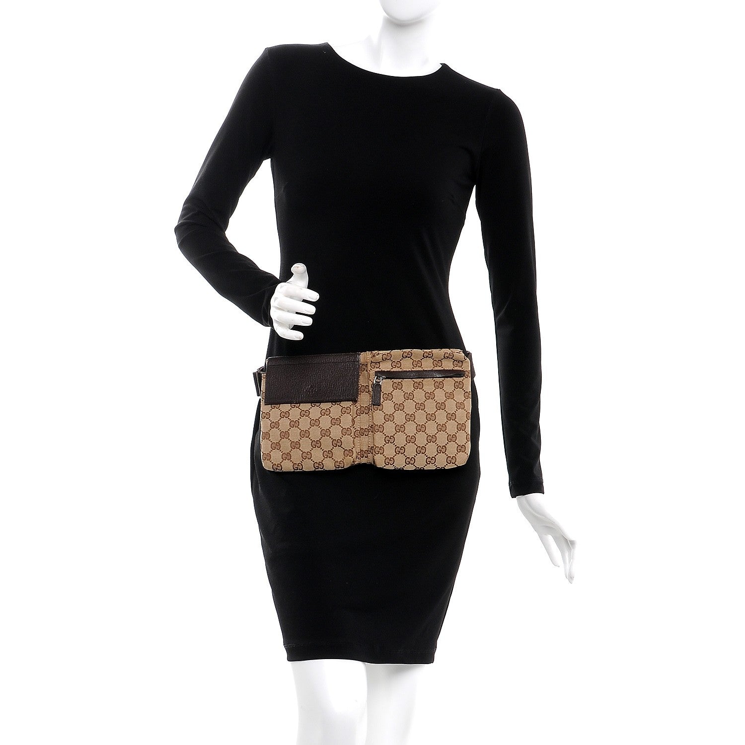 Gucci GG Monogram Double Pocket Belt Bag Dark Brown 2 of 8