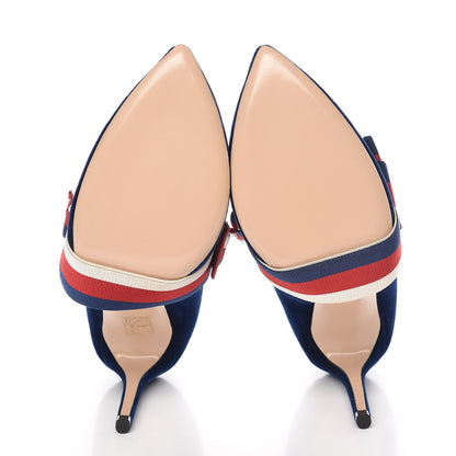 Gucci Velvet Removable Web Bow Pumps 39.5 Cobalt 5 of 11