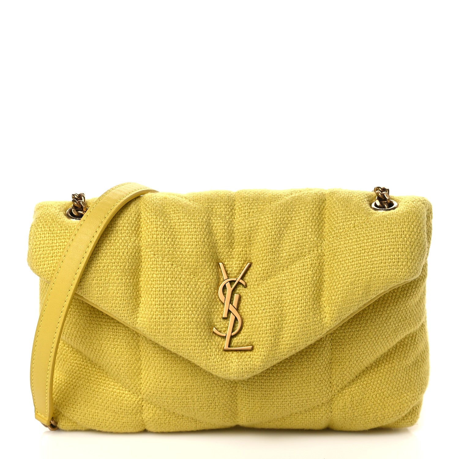 Saint Laurent Canvas Quilted Toy Loulou Puffer Monogram Chain Satchel Jaune Citron 1 of 7