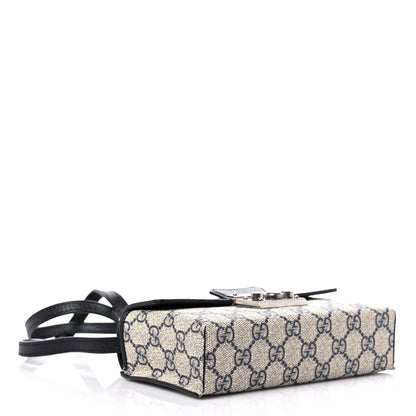 Gucci GG Supreme Monogram Textured Dollar Calfskin Web Mini Padlock Top Handle Shoulder Bag Beige Blue 3 of 10