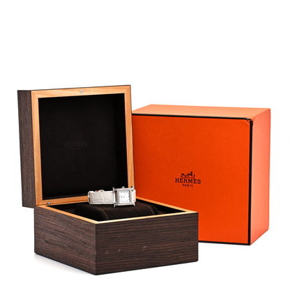 Hermes Stainless Steel Alligator Diamond Bezel Mother of Pearl 21mm Heure H Hour Quartz Watch Blanc 5 of 5
