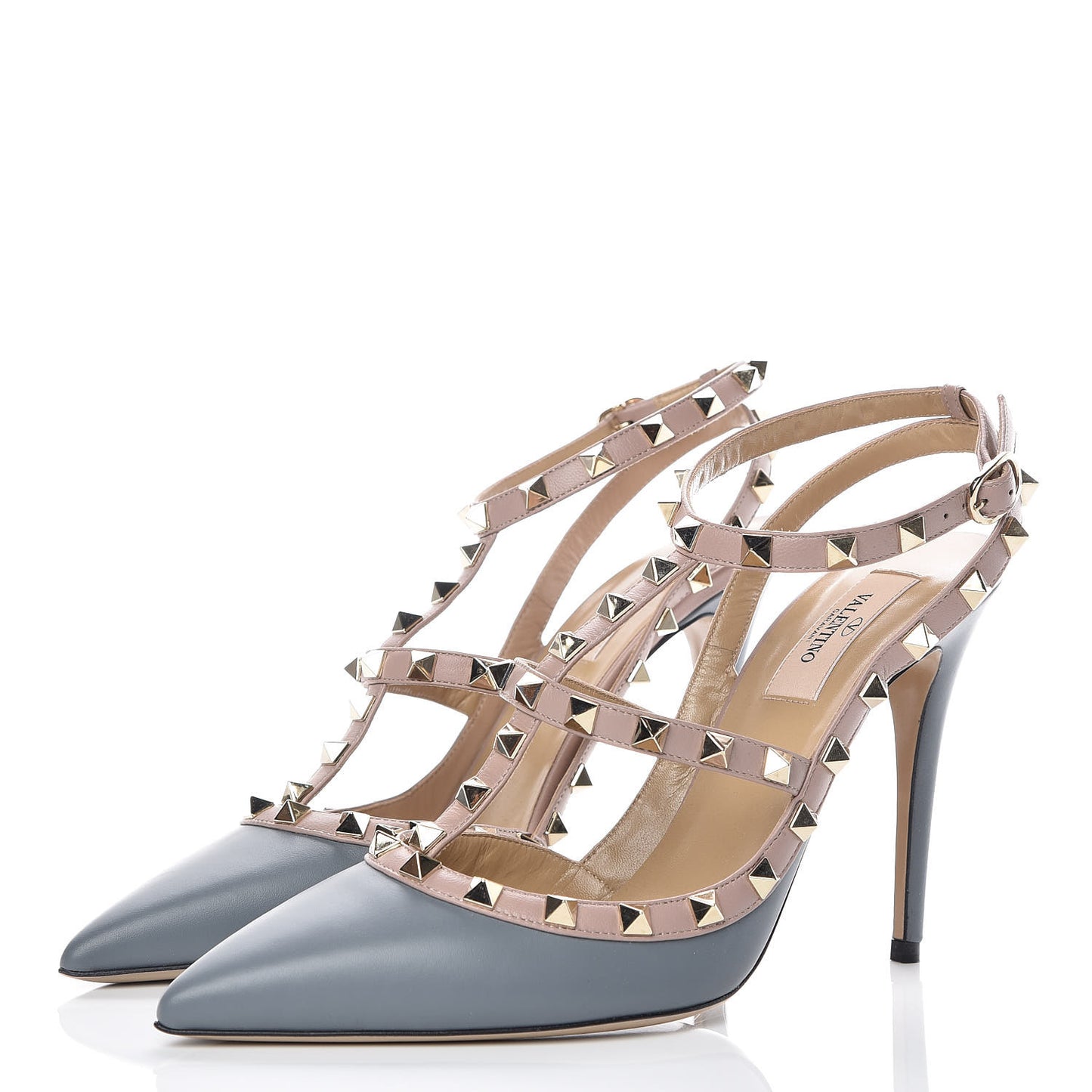 Nappa Rockstud Ankle Strap 100mm Pumps 40 Light Stone Poudre