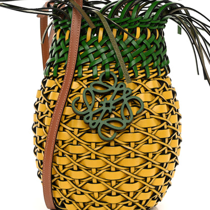 Loewe Calfskin Fringe Woven Pineapple Bucket Bag Yellow Green 6 of 8