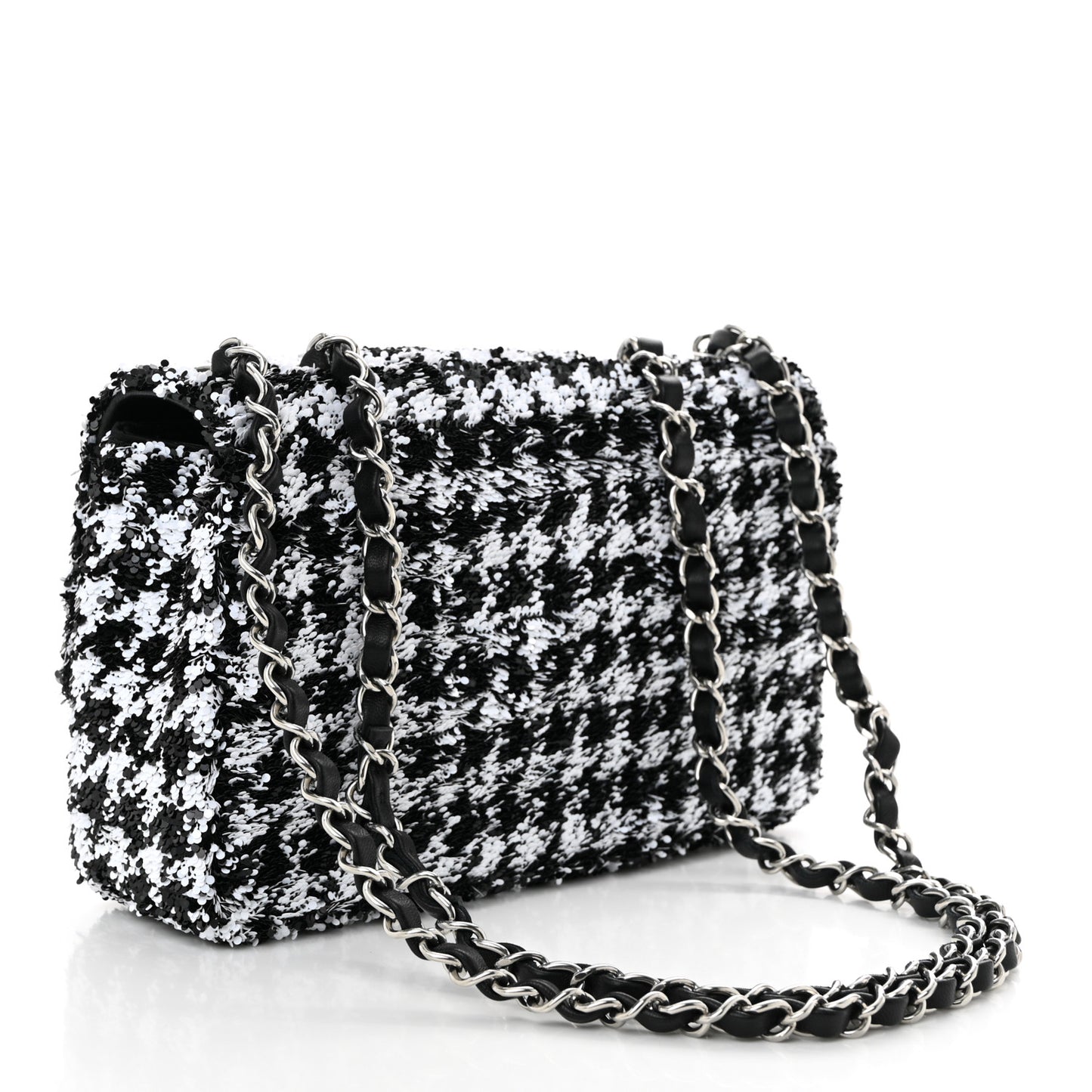 Sequin Houndstooth Medium Flap Black White