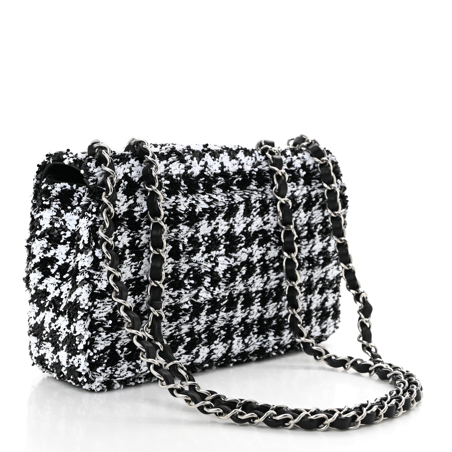 Chanel Sequin Houndstooth Medium Flap Black White 3 of 10