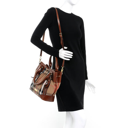Burberry House Check Bridle Calfskin Small Whipstitch Tote Dark Tan 2 of 18