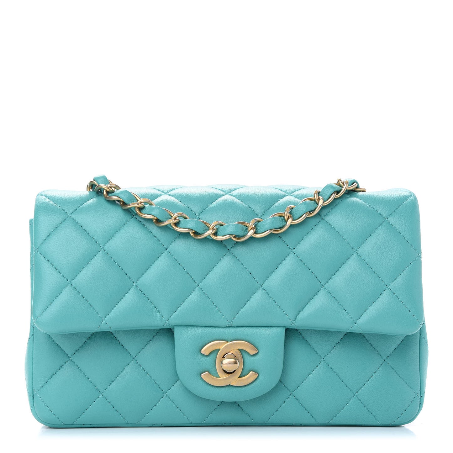 Lambskin Quilted Mini Rectangular Flap Turquoise