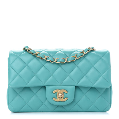 Chanel Lambskin Quilted Mini Rectangular Flap Turquoise 1 of 8