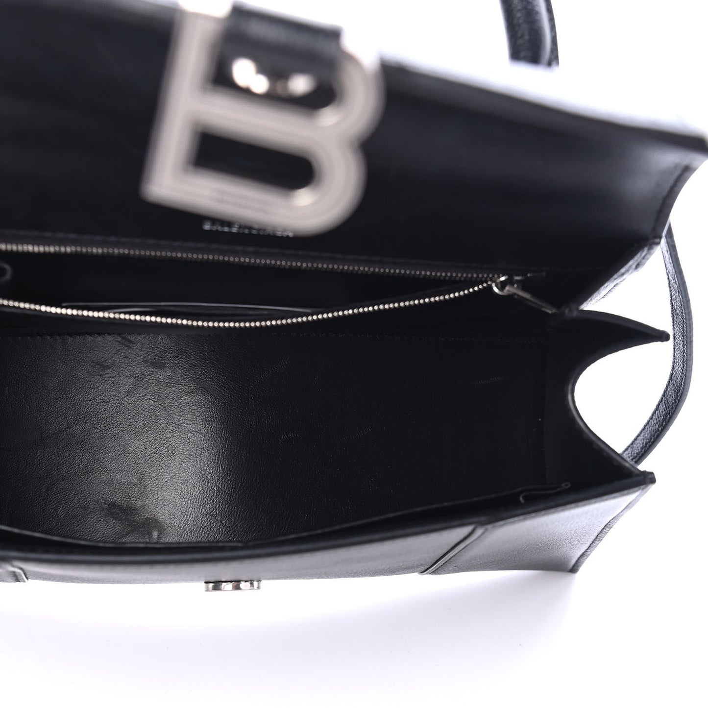 Grained Calfskin Medium Hourglass Top Handle Bag Black