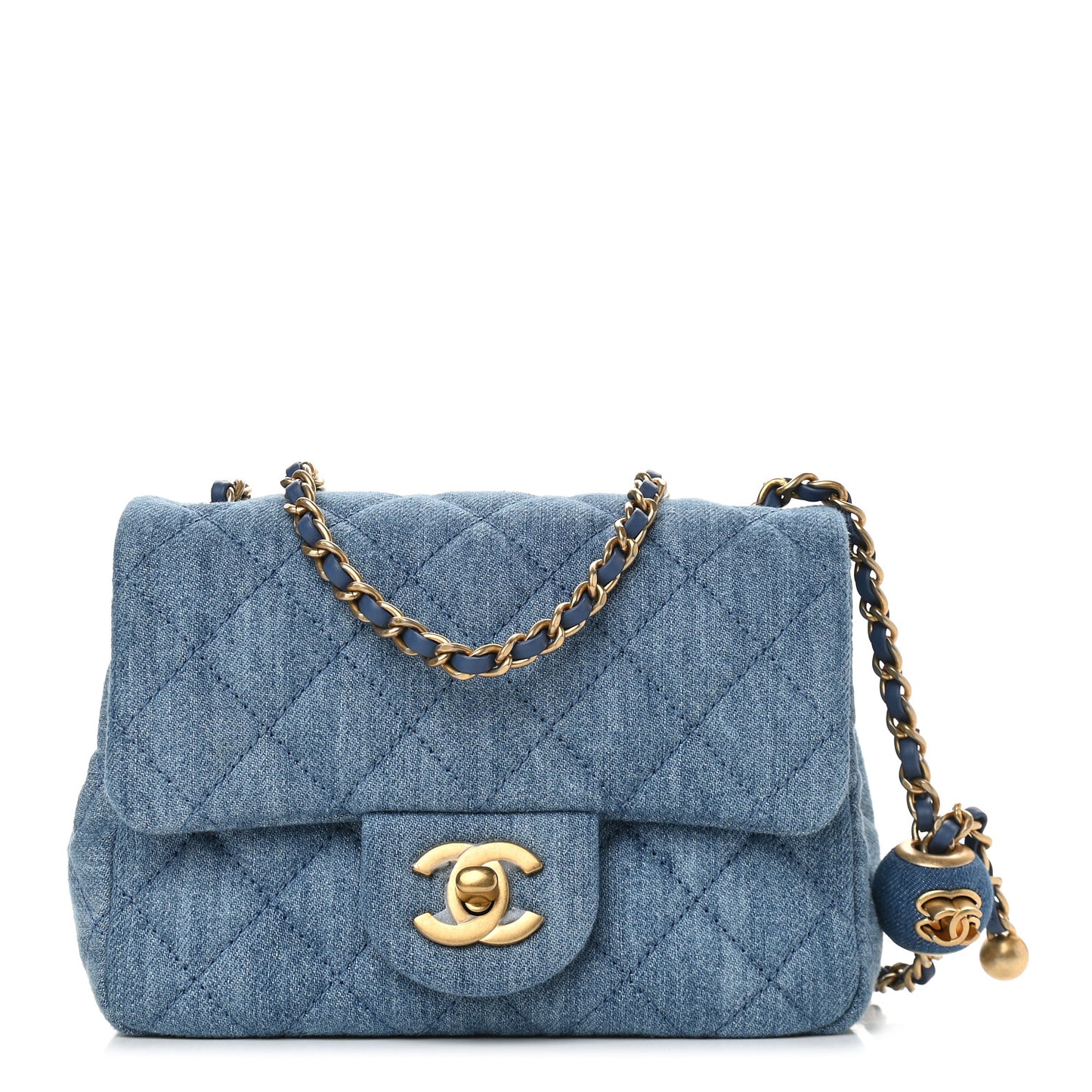 Denim Quilted Mini Pearl Crush Flap Blue
