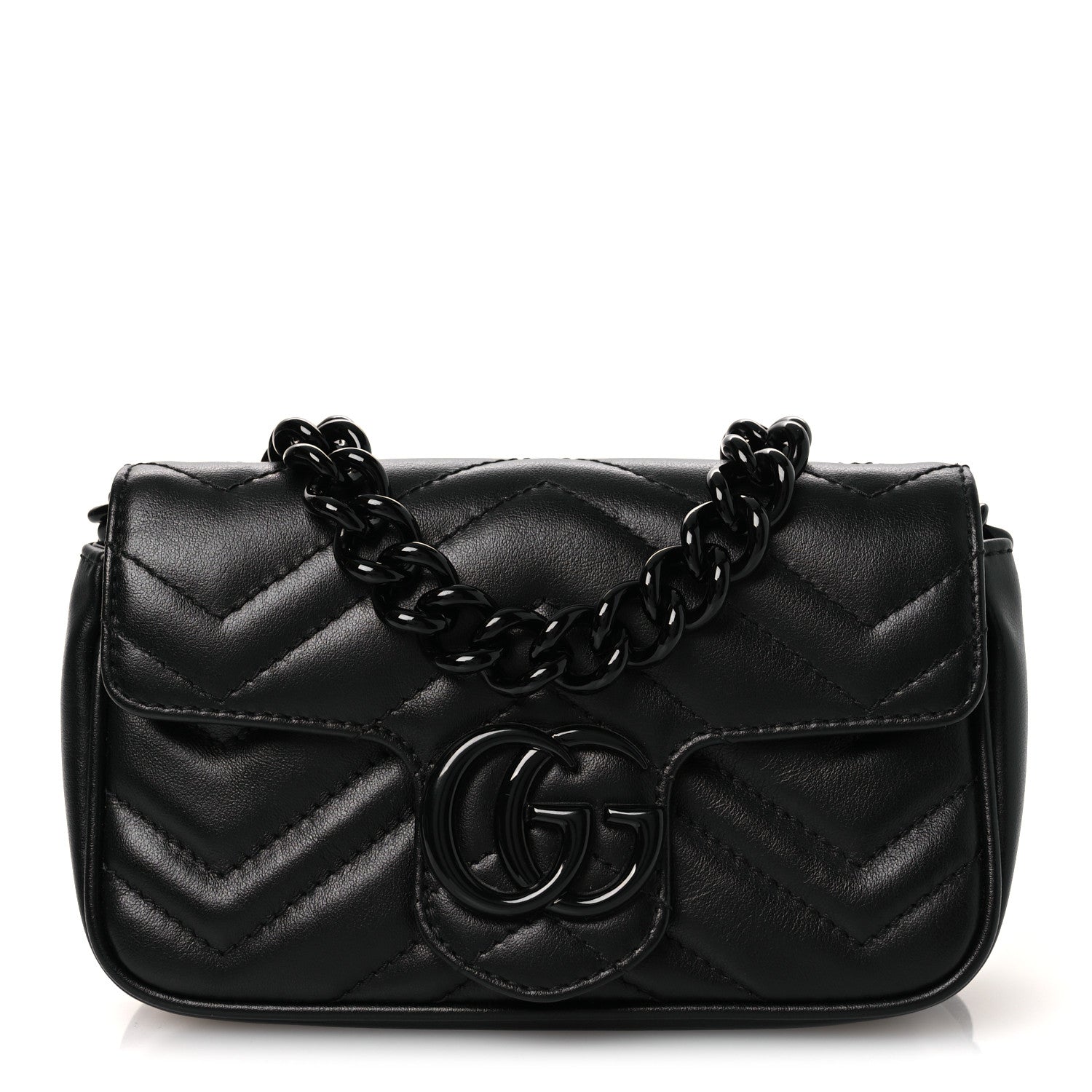 Gucci Calfskin Matelasse Monochrome GG Marmont Chain Belt Bag Black 1 of 10