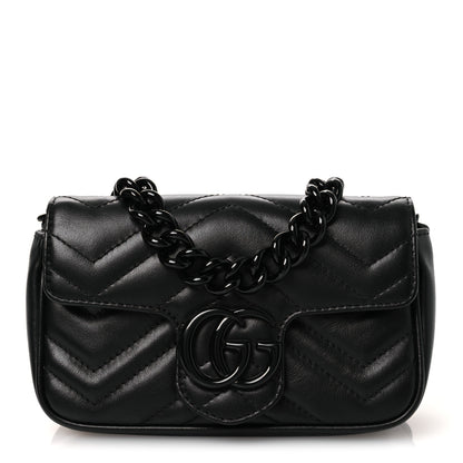 Gucci Calfskin Matelasse Monochrome GG Marmont Chain Belt Bag Black 1 of 10