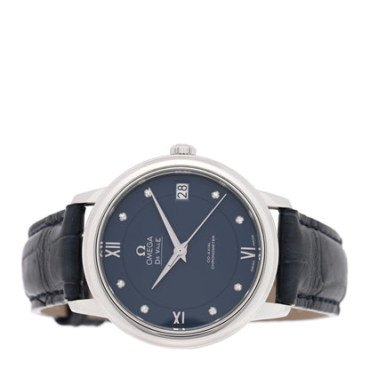 Omega Stainless Steel Alligator Diamond 32.7mm De Ville Prestige Automatic Watch Blue 424.13.33.20.53.001 2 of 4