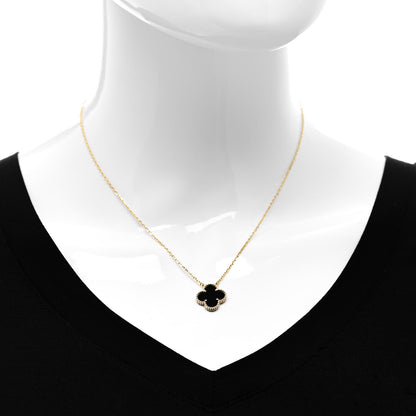 Van Cleef & Arpels 18K Yellow Gold Black Onyx Vintage Alhambra Pendant Necklace 2 of 6