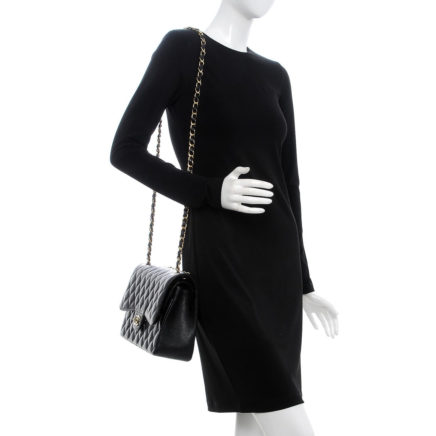 Caviar Quilted Jumbo Double Flap Black
