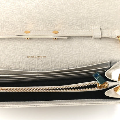 Saint Laurent Grain De Poudre Mixed Matelasse Triquilt Monogram Chain Wallet Crema Soft 6 of 9
