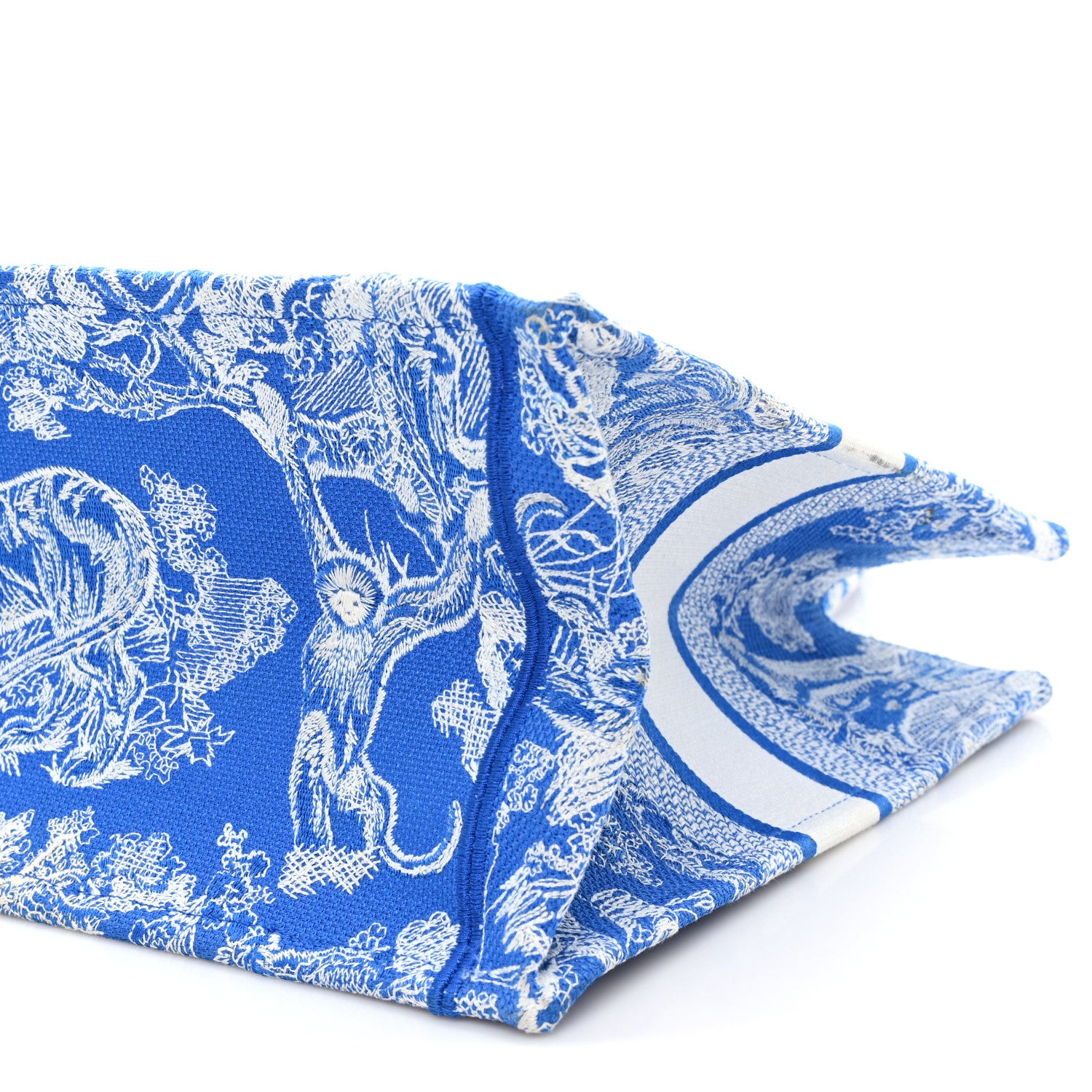 Christian Dior Canvas Embroidered Medium Dioriviera Toile De Jouy Book Tote Fluorescent Blue 10 of 10