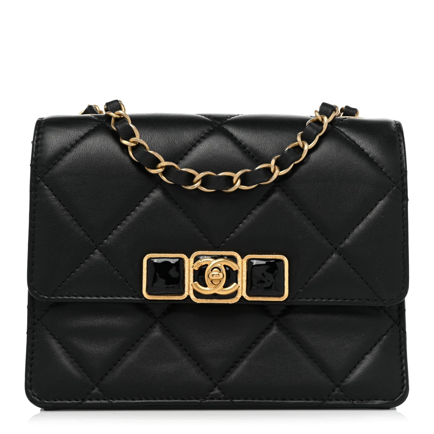 Calfskin Resin Quilted Mini Flap Black