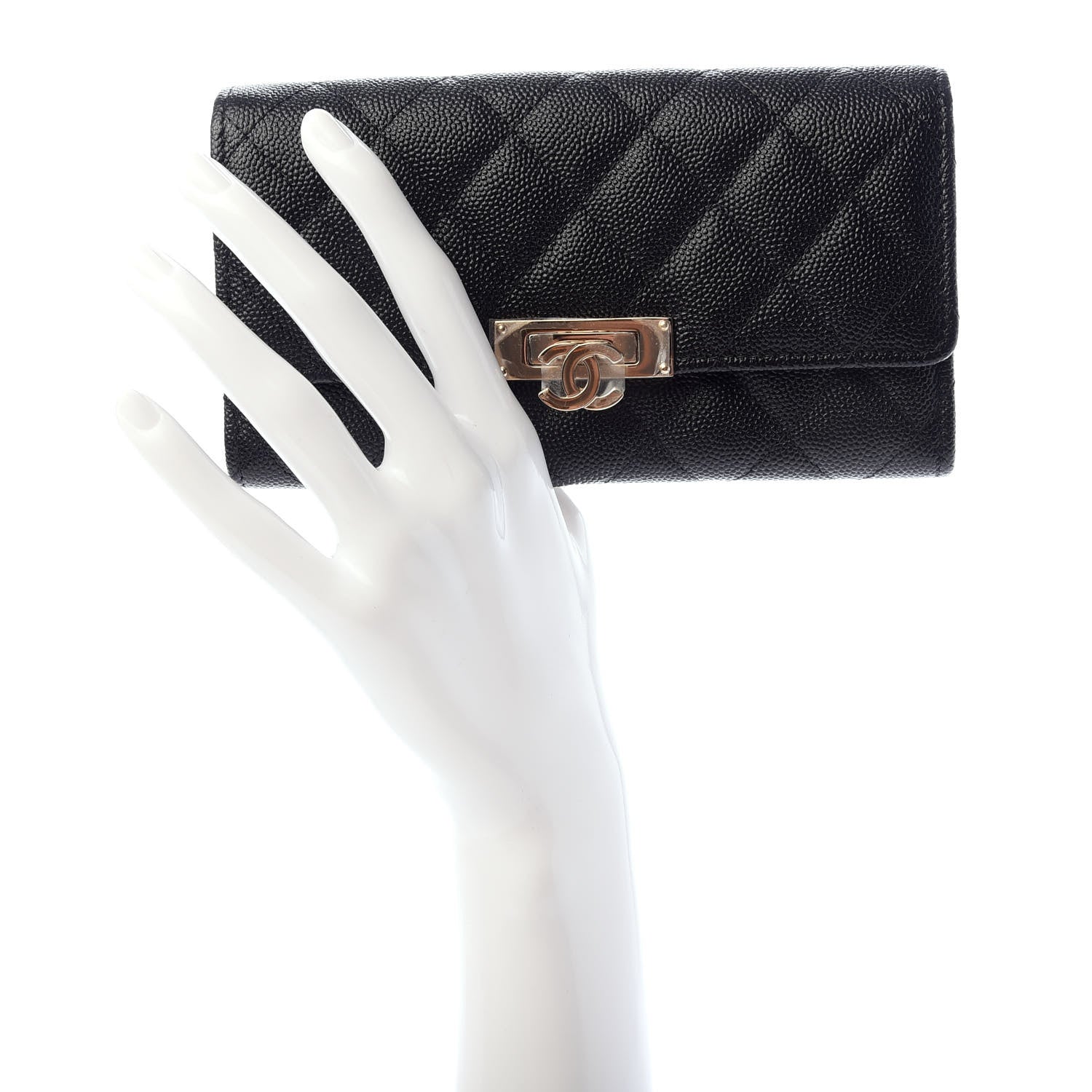 Chanel Caviar Quilted Medium Golden Class Wallet Black 2 of 8