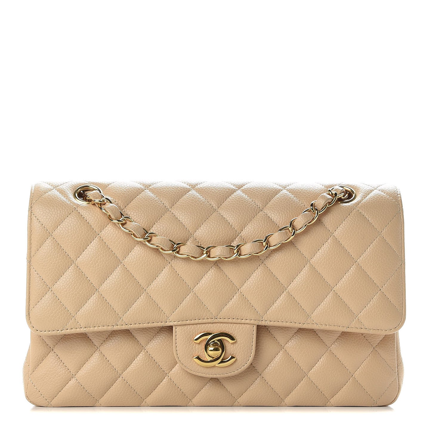 Caviar Quilted Medium Double Flap Beige Clair
