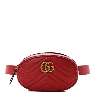 Gucci Calfskin Matelasse GG Marmont Belt Bag 75 30 Hibiscus Red 1 of 11