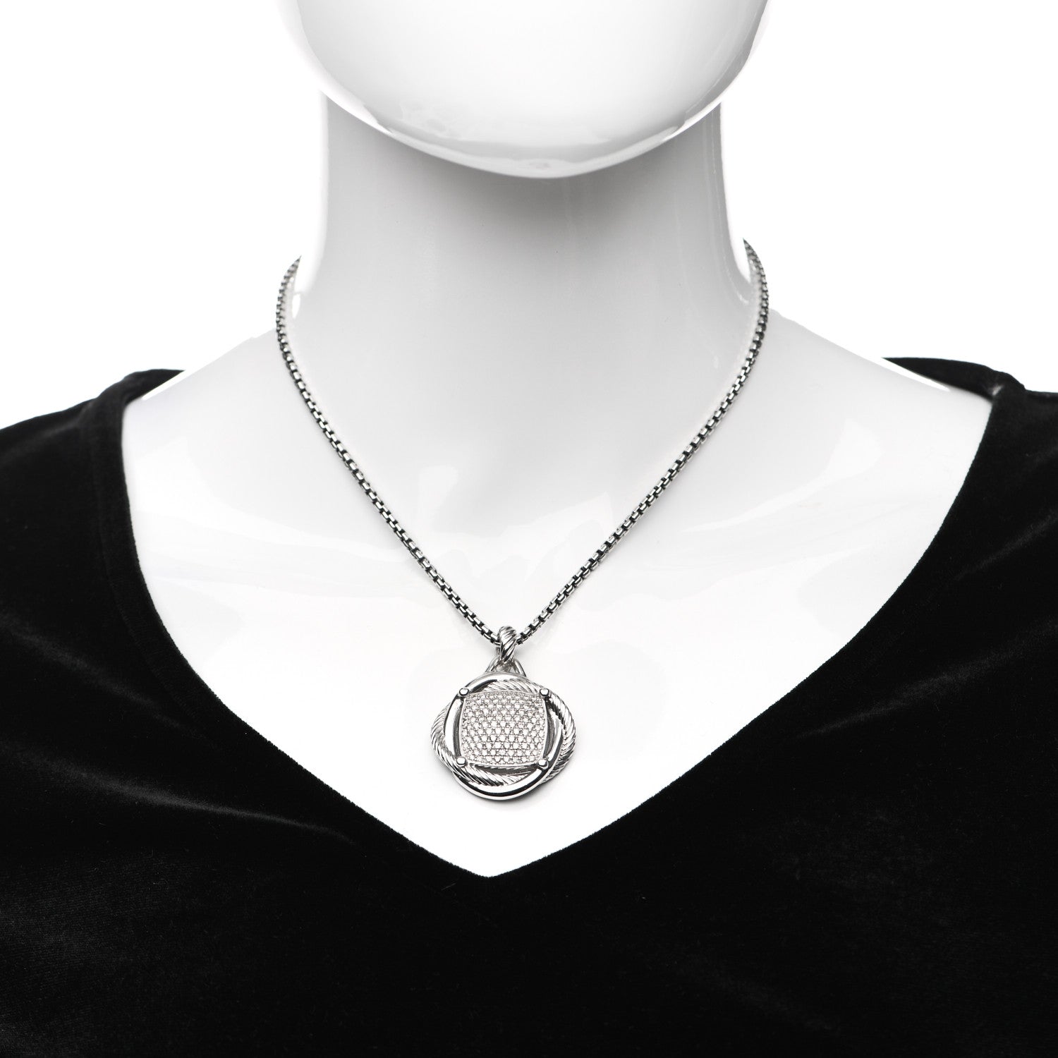 David Yurman Sterling Silver Diamond 32mm Infinity Pendant Necklace 2 of 5