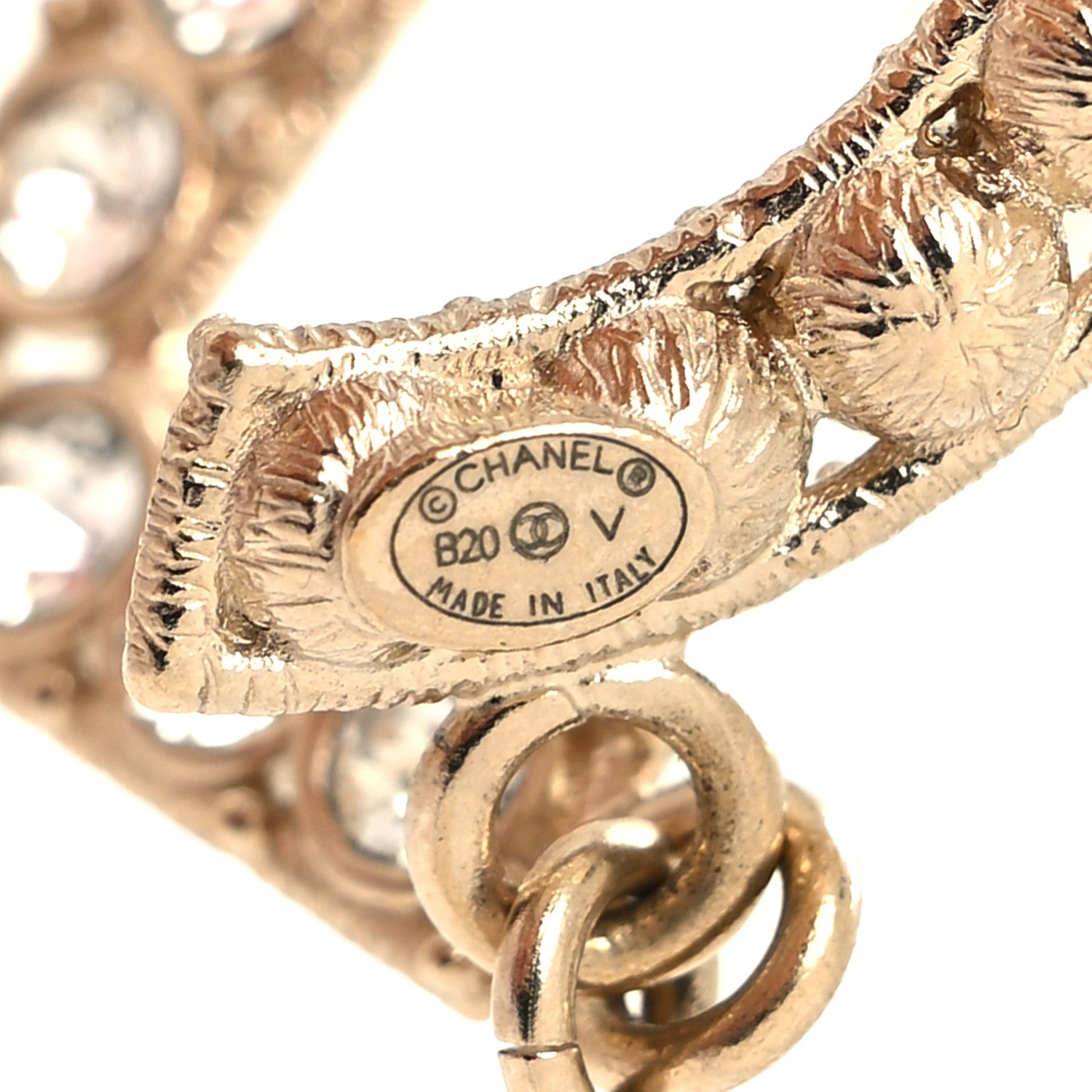 Chanel Crystal Cha-Nel Logo Drop Earrings Gold 4 of 4