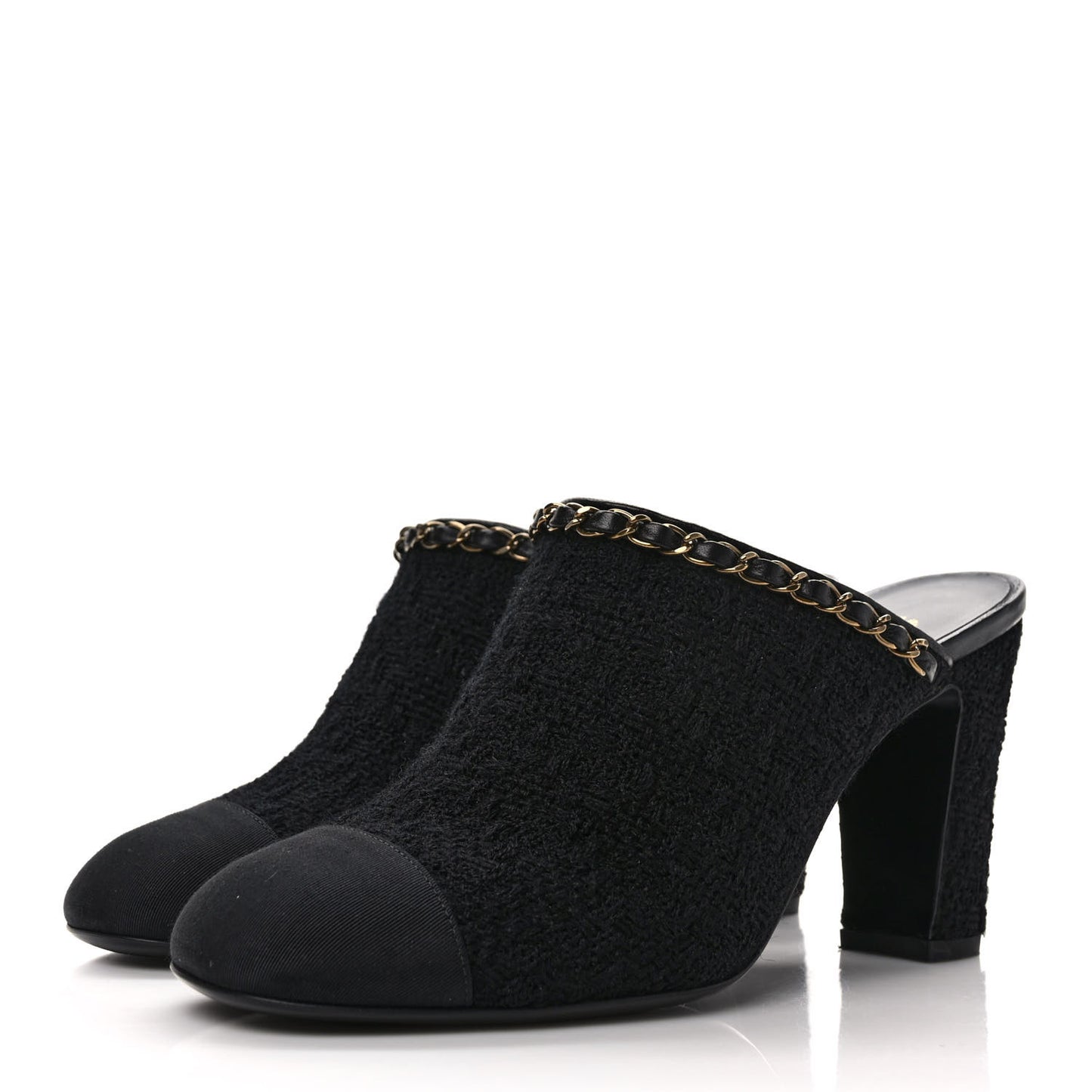 Tweed Grosgrain Cap Toe Chain Mule 39 Black